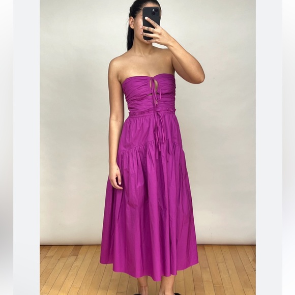 Ulla Johnson Ella Purple Pleated Cut Out Strapless Dress size 8 - Picture 2 of 8